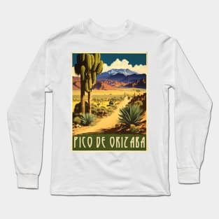 Pico De Orizaba Mexico Vintage Travel Art Poster Long Sleeve T-Shirt